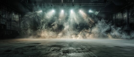 Stage features a thick layer of fog, with dramatic lighting illuminating the space