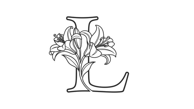 Beautiful lily flowers in vase with letter l