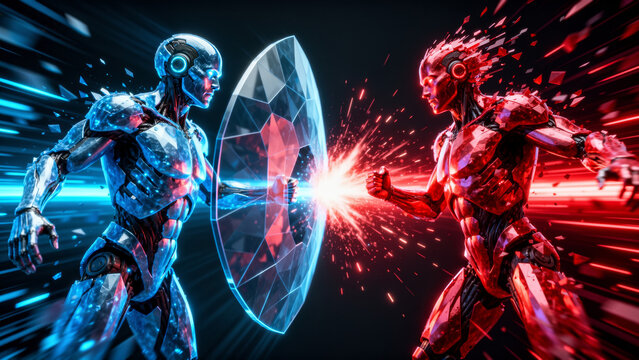 Artificial Intelligence Cyber Warfare Concept with Defensive AI Shielding Against Malicious Attack
