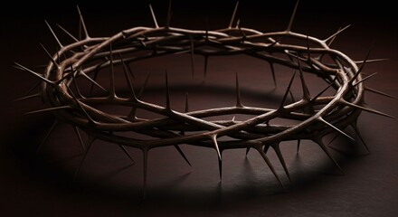 Close of a crown of thorns on a surface symbolizing Jesus Christ's sacrifice