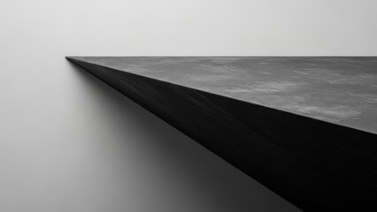 A black and white photograph of a concrete table with a smooth, reflective surface, set against a plain, light-colored background.