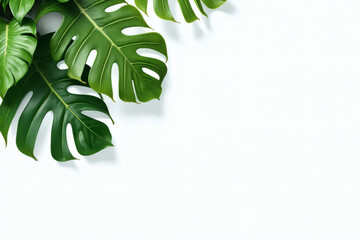 Obraz premium Diagonal nature background with tropical leaves and copy space