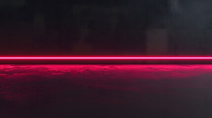 Cinematic dark industrial room featuring a single horizontal red neon light strip reflecting on a textured concrete floor.
