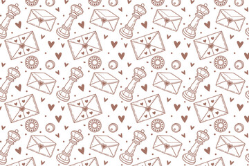 Seamless Hand-Drawn Love Letter Pattern with Envelopes, Hearts, and Romantic Doodles