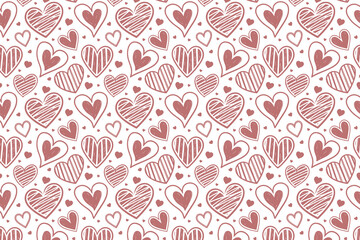 Seamless Hand-Drawn Heart Pattern with Doodles and Romantic Valentine Love Symbols