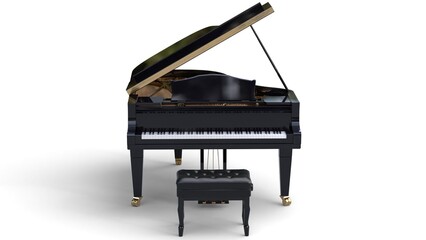 black piano on white background © Masihullah