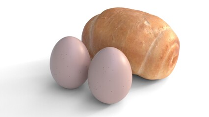bread with eggs on white background