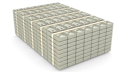 Bundles of one hundred dollar bills fall