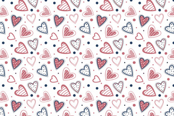 Seamless Hand-Drawn Heart Pattern with Doodles and Romantic Valentine Love Symbols