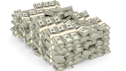 Bundles of one hundred dollar bills fall