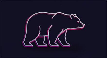 Obraz premium Neon outline bear silhouette glowing against dark background in contemporary art style.