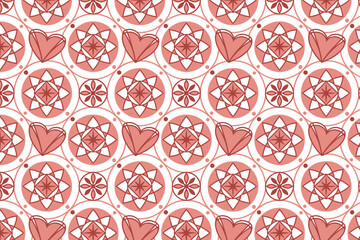 Seamless Geometric Floral Mandala Pattern in Coral Red for Decorative Backgrounds