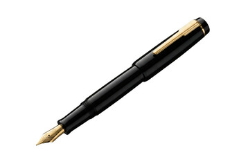 Black fountain pen with gold nib and trim. Luxury writing instrument.