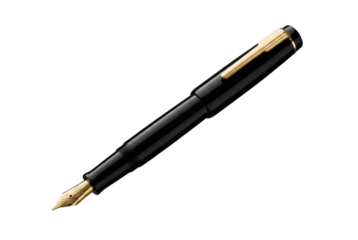 Black fountain pen with gold nib and trim. Luxury writing instrument.