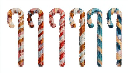 Collection of pixelated candy canes in various colors