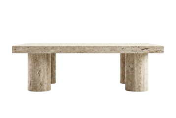 Beige travertine stone coffee table. Sculptural modern furniture.