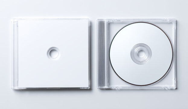Blank white cd case mockup with open jewel case and disc inside