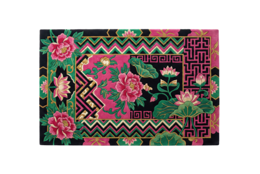 Art Deco rug with floral and geometric patterns. Colorful textile floor mat. - Powered by Adobe