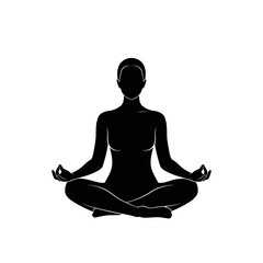 Meditation Yoga Silhouette &ndash; Seated Lotus Pose Mindfulness Vector Icon