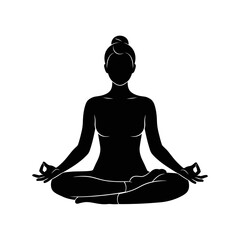 Meditation Yoga Silhouette &ndash; Seated Lotus Pose Mindfulness Vector Icon