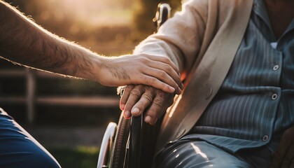 Obraz premium Empathetic touch a symbol of intergenerational care and loving support for the elderly