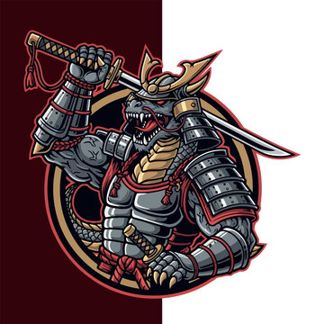 Samurai Dragon Esport Mascot Logo Vector