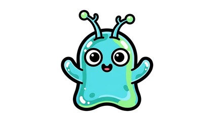 Cartoon Alien Character with Antennae Illustration.