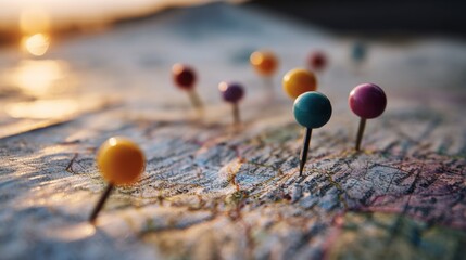 Travel adventure planning with map pins
