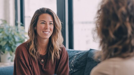 Medium shot of a wellness coach discussing personalized holistic health plans with a client in a bright modern studio setting.