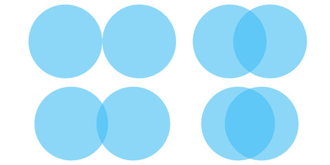 Blue four circle venn diagram forming balanced round intersection vector infographic for data chart model business relationship geometric element clean flat design info graphic set