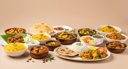 Vibrant Indian Feast: A Colorful Spread of Traditional Authentic Dishes with Copy Space