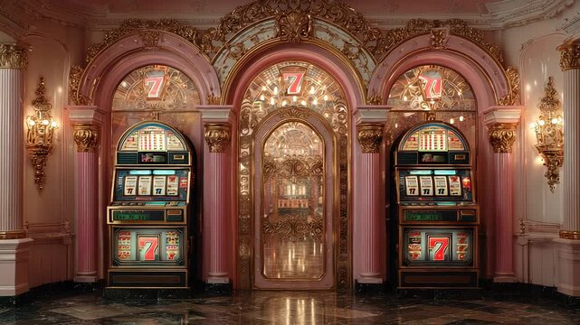 Ornate Vintage Casino Entrance Archway with Decorative Details and Warm Lighting, Elegant Interior Design.