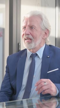 Businesswoman Talking with Senior Businessman during Interview, vertical video