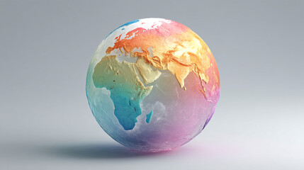 Fototapeta premium Stylized 3D Colorful Relief Globe on Neutral Background