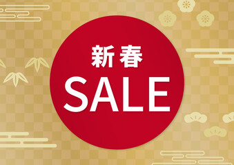 Japanese New Year Sale Banner with Editable Text, Traditional Red and Gold Design
