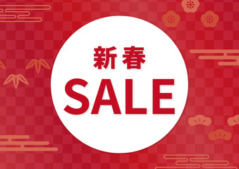 Japanese New Year Sale Banner with Editable Text, Traditional Red and Gold Design