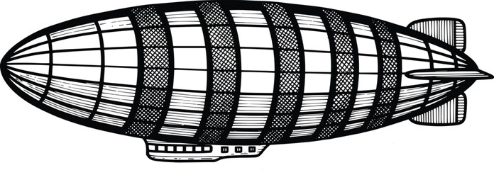 Vintage Zeppelin Airship Line Art Illustration Black and White Retro Aircraft Vector © ALINA