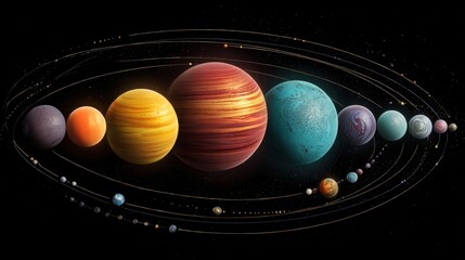 Outer space planets and orbits in star system