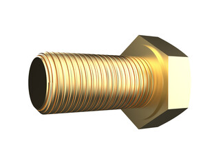 Shiny Brass Hex Cap Screw 3D Illustration: Precision Engineered Metallic Fastener Component with Detailed Visible Threads, Ideal for Heavy Duty Industrial Assembly and Repair Maintenance Supplies.