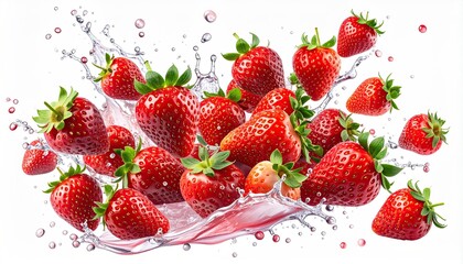 Fresh strawberries burst through water, creating a vibrant splash