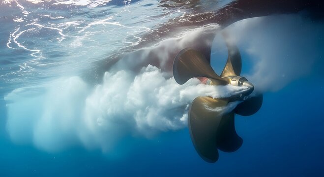 Underwater Ship Propeller Creating a Stunning Vortex of Bubbles and Water.