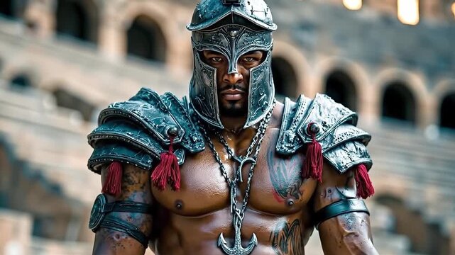 A man dressed as a spartan standing in front of a building