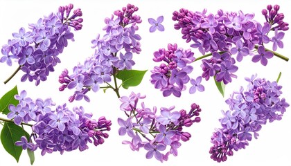 Close-up of several lilac sprigs, isolated on white background