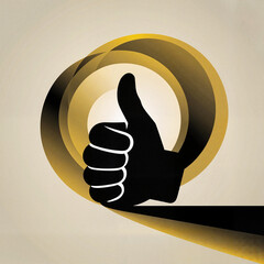 Thumbs up hand gesture in abstract design with circular shapes  