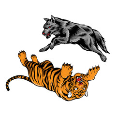 Detailed Colorful Tiger Wolf Illustration