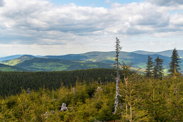 View from Ostry vrch hill in Jeseniky mountains in Czech republic