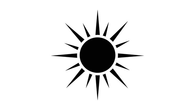A simple black sun symbol on a white background with rays extending outwards