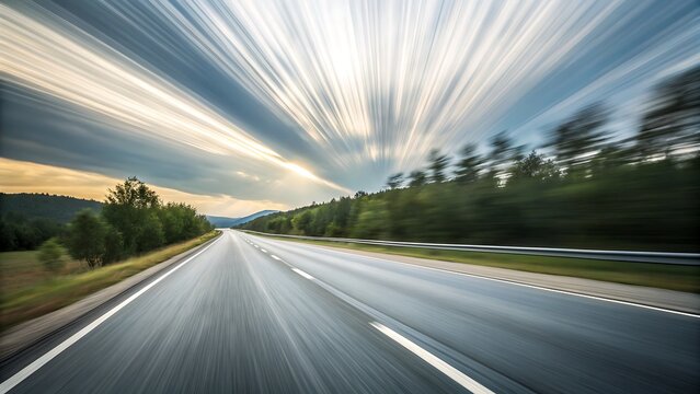 motion blure background with road, 8k photorealism. with white shadesroad, highway, speed, motion, fast, blur, travel, sky, car, transport, night, perspective, horizon, way, landscape, traffic, drivin