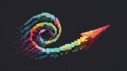 Colorful pixelated arrow swirling upward