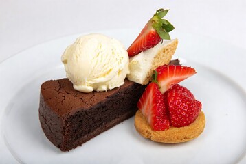 Decadent Chocolate Cake with Cookie Ice Cream and Strawberries as a Gourmet Dessert and Bakeshop Sweet Treat